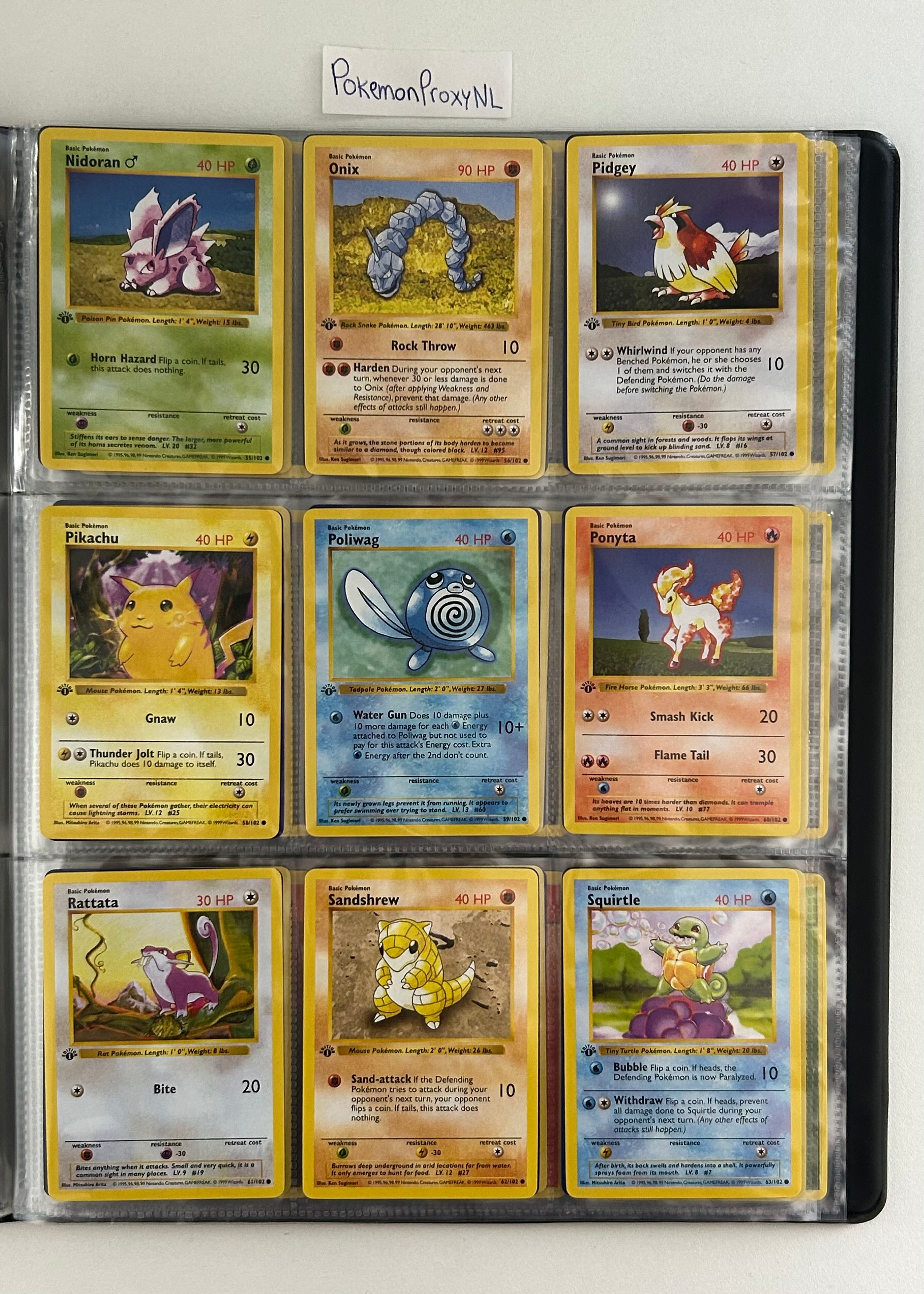 Complete set: Base Set Set (first edition + shadowless) (BS) / 1/102 - 102/102 / 1999 / PROXY Pokémon TCG card(s)