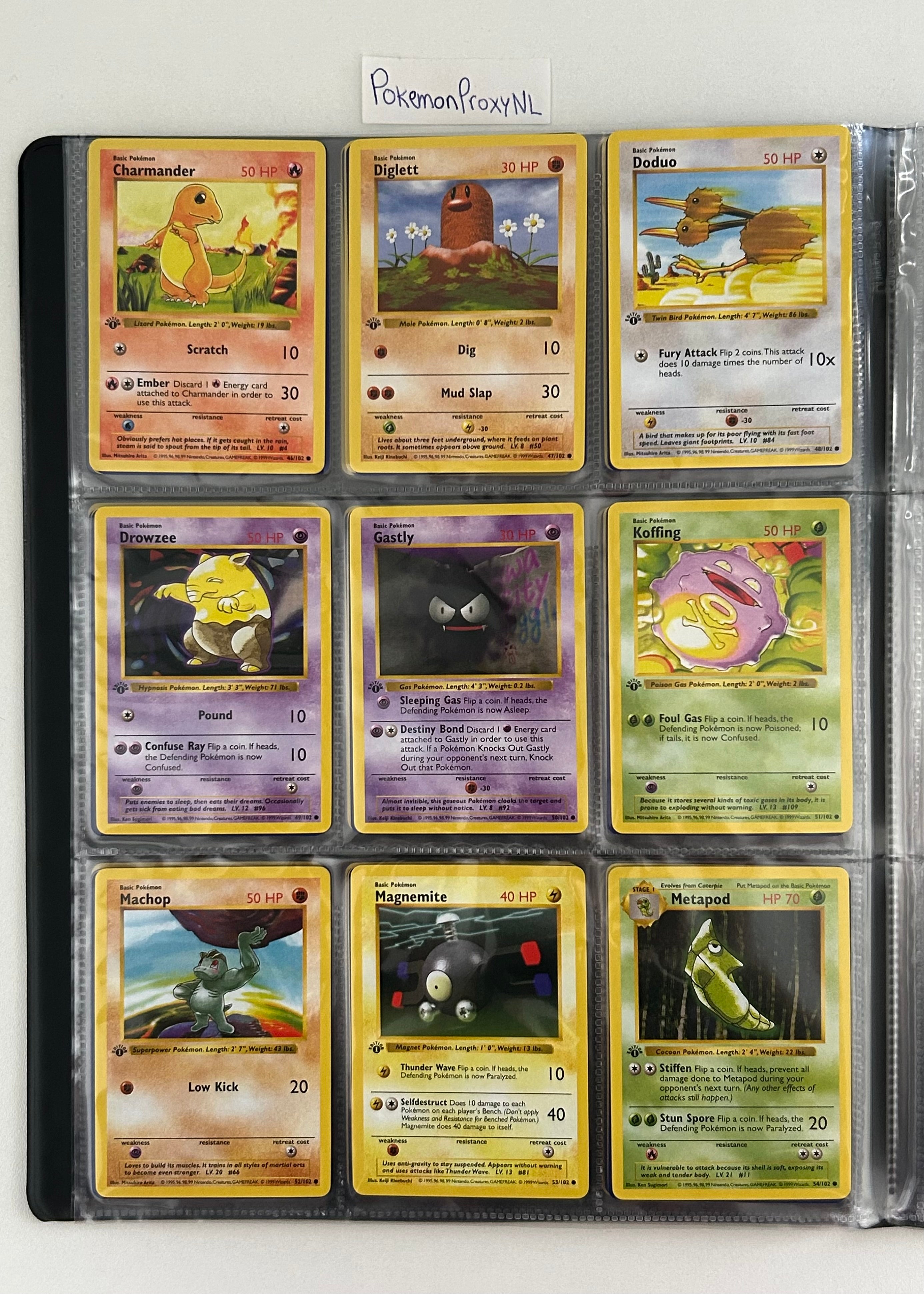 Complete set: Base Set Set (first edition + shadowless) (BS) / 1/102 - 102/102 / 1999 / PROXY Pokémon TCG card(s)