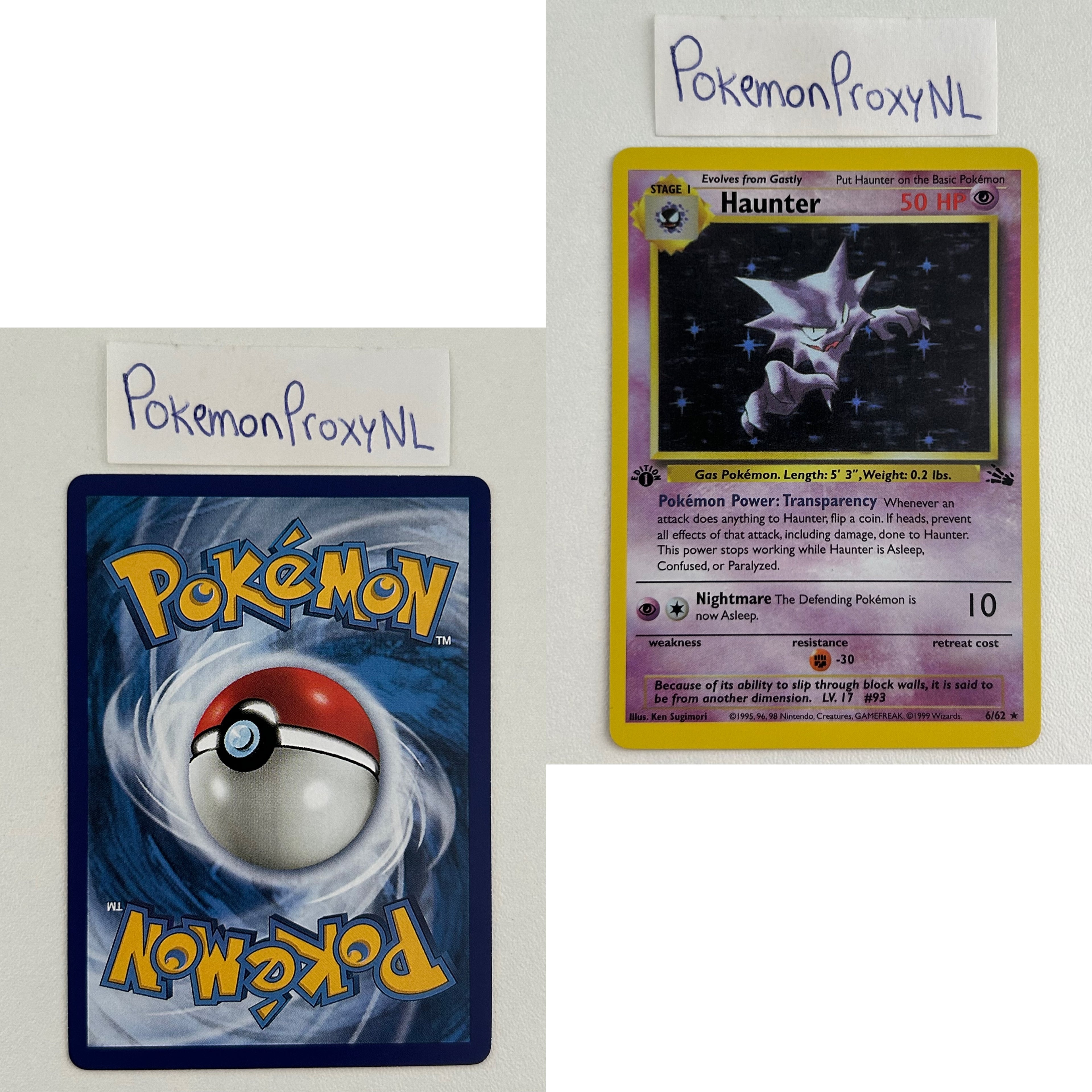 Fossil Set (first edition) (FO) / 1/62 - 62/62 / 1999 / PROXY Pokémon TCG card(s)